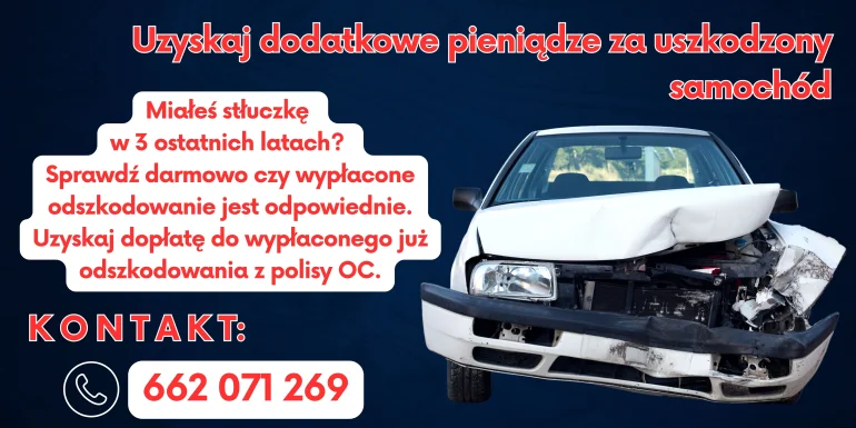 Dodatkowe pieniądze za uszkodzony samochód po wypadku.