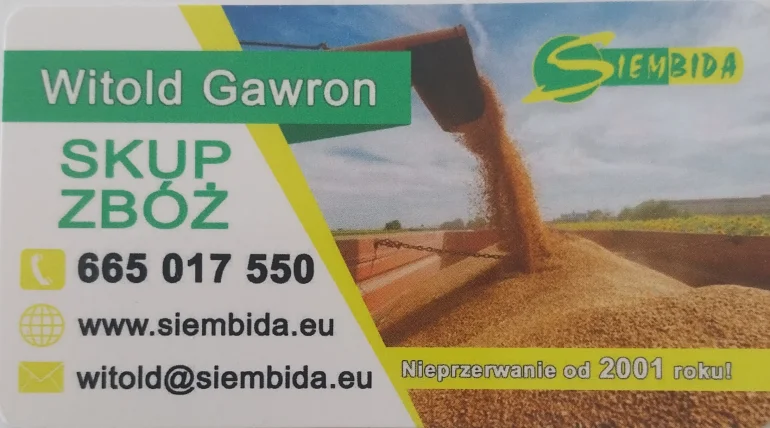 PHUT Siembida Skup Zbóż,  Kukurydzy suchej i mokrej odbiory z gospod.