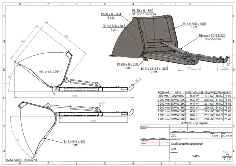 szufla do widlaka łyżka hydrauliczna na siłownik 100 cm 120 NOWA 140