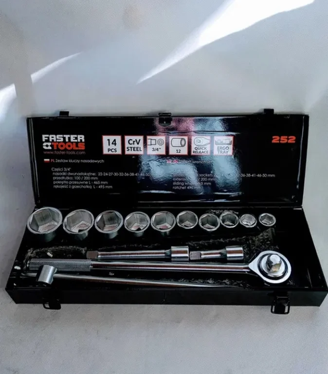 Zestaw kluczy nasadowych 14 cz. Faster Tools