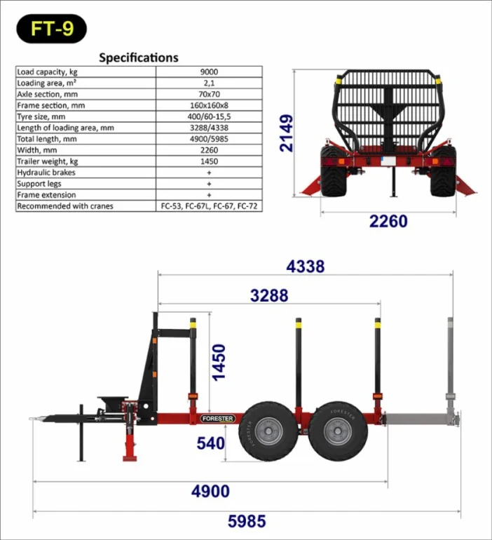 Przyczepa leśna Forester FT-9 z żurawiem leśnym FC-67L