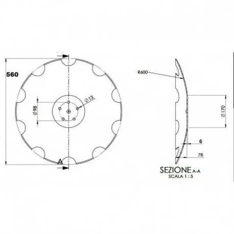 Talerz 610 pod piastę 5-otworową, grubość 6 mm