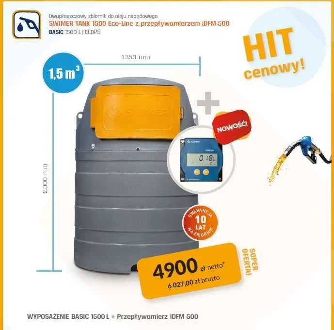 Zbiornik na olej napędowy SWIMER Eco-Line 1500 BASIC cena brutto !