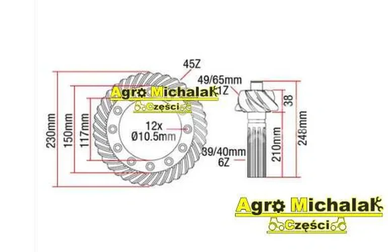 Koło talerzowe plus wałek atak 11x45 MF 3070,3075, 3080, 3085, 3090,