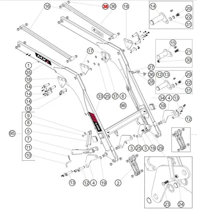 Zestaw tulei ładowacza MAILLEUX, MX Seria A100 A104 / A106 / A110